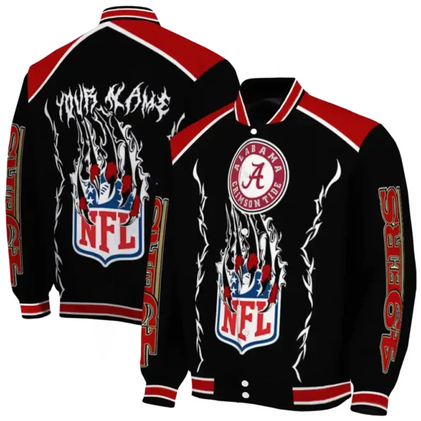 custom san francisco 49ers claw blood red black varsity jacket fashion forward