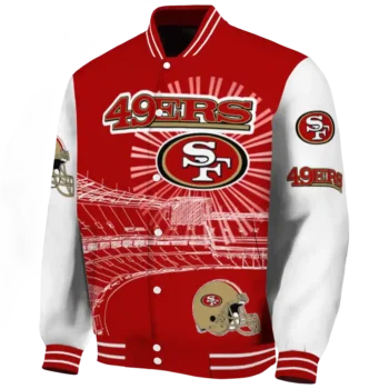 custom san francisco 49ers ferris arena red white varsity jacket best selling