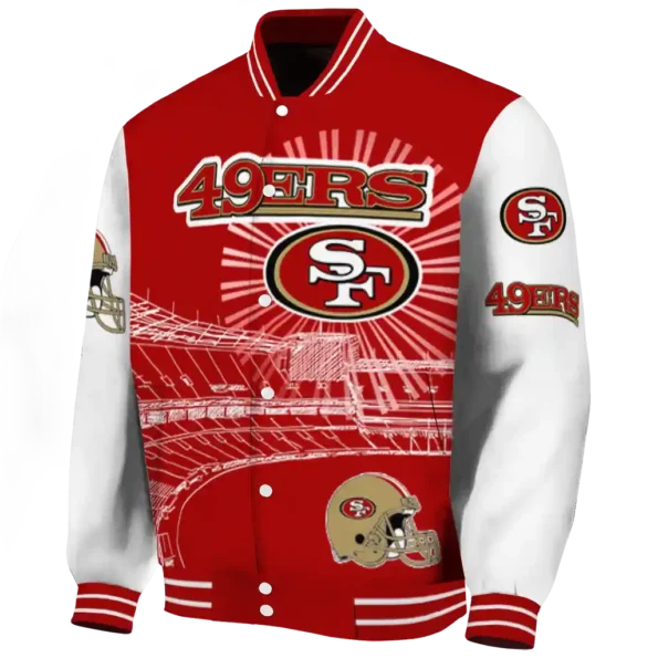 custom san francisco 49ers ferris arena red white varsity jacket best selling
