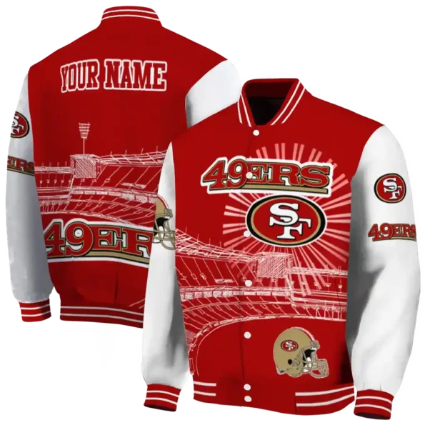 custom san francisco 49ers ferris arena red white varsity jacket fashion forward
