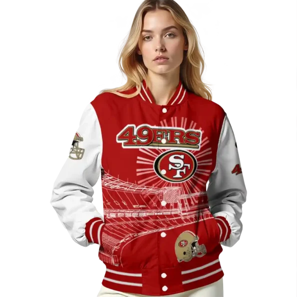 custom san francisco 49ers ferris arena red white varsity jacket latest model
