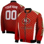 custom san francisco 49ers hexagon grid red bomber jacket best selling