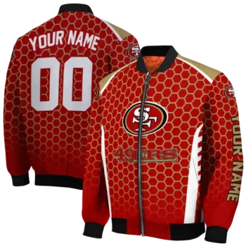 custom san francisco 49ers hexagon grid red bomber jacket fashion forward