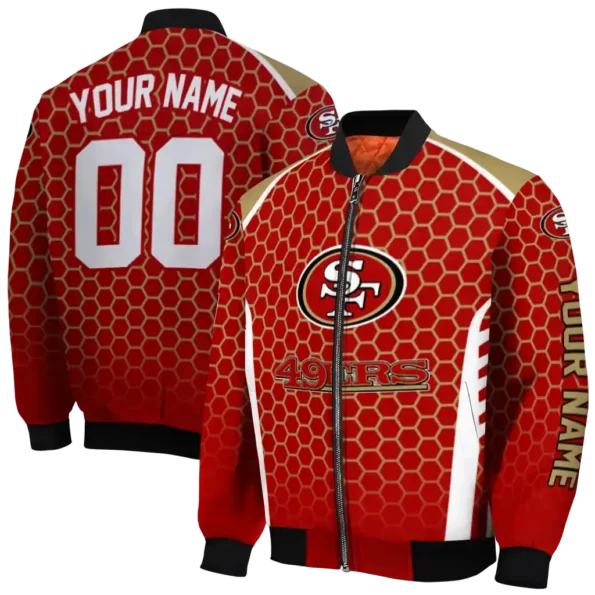 custom san francisco 49ers hexagon grid red bomber jacket fashion forward