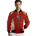 custom san francisco 49ers hexagon grid red bomber jacket best selling