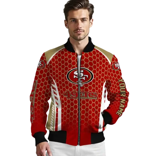 custom san francisco 49ers hexagon grid red bomber jacket high quality