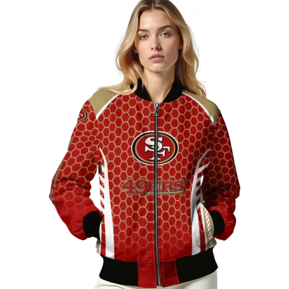 custom san francisco 49ers hexagon grid red bomber jacket latest model