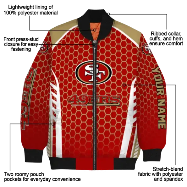 custom san francisco 49ers hexagon grid red bomber jacket new arrival
