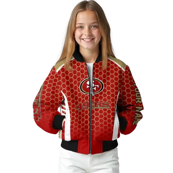custom san francisco 49ers hexagon grid red bomber jacket top rated