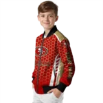 custom san francisco 49ers hexagon grid red bomber jacket best selling