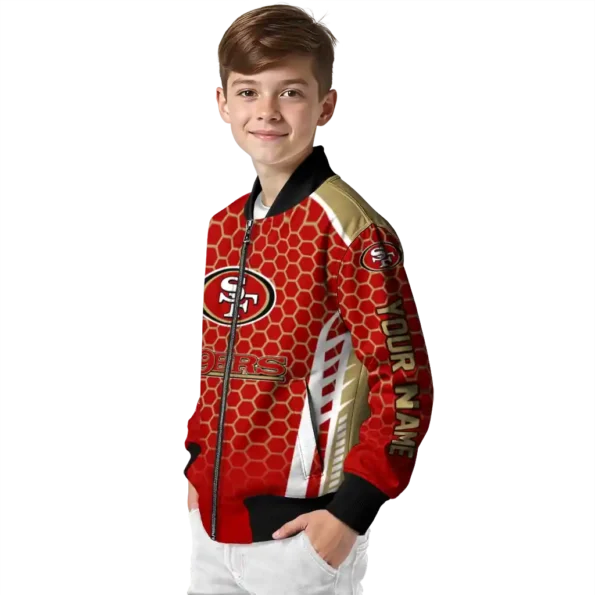 custom san francisco 49ers hexagon grid red bomber jacket trendy