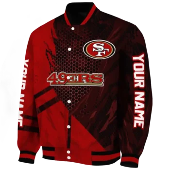 custom san francisco 49ers hexagon mesh red black varsity jacket best selling