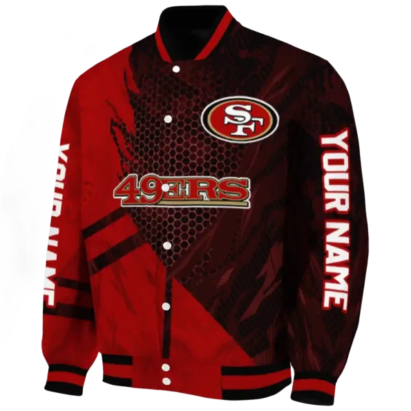 custom san francisco 49ers hexagon mesh red black varsity jacket best selling