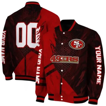 custom san francisco 49ers hexagon mesh red black varsity jacket fashion forward