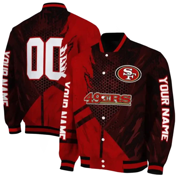 custom san francisco 49ers hexagon mesh red black varsity jacket fashion forward