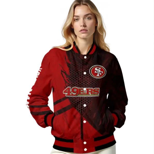 custom san francisco 49ers hexagon mesh red black varsity jacket latest model