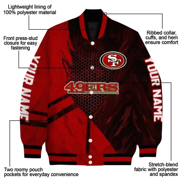 custom san francisco 49ers hexagon mesh red black varsity jacket new arrival
