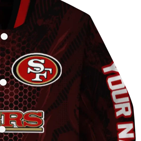 custom san francisco 49ers hexagon mesh red black varsity jacket premium grade