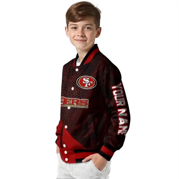 custom san francisco 49ers hexagon mesh red black varsity jacket trendy