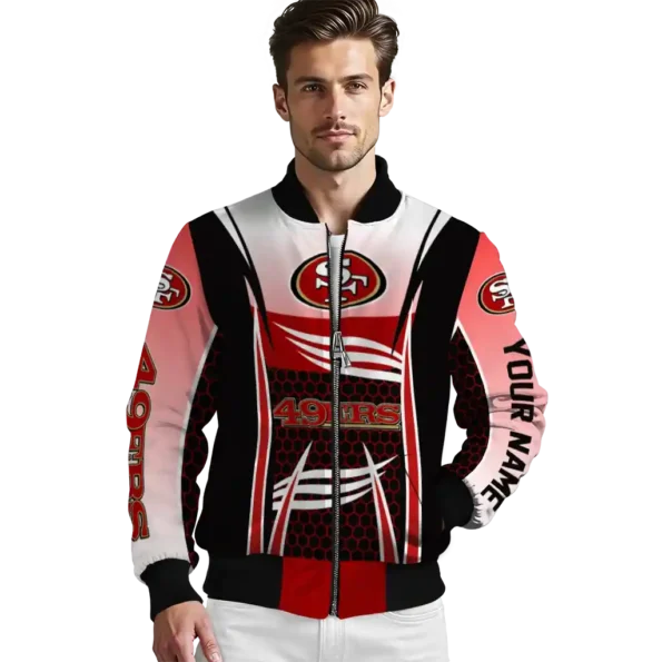 custom san francisco 49ers mesh effect red black bomber jacket high quality