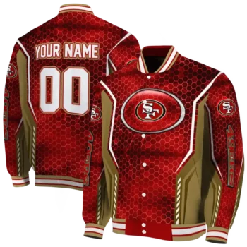 custom san francisco 49ers power plate red varsity jacket fashion forward