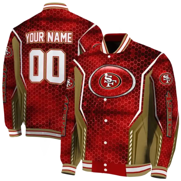 custom san francisco 49ers power plate red varsity jacket fashion forward