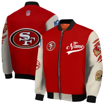 custom san francisco 49ers razorback outline red nude bomber jacket fashion forward