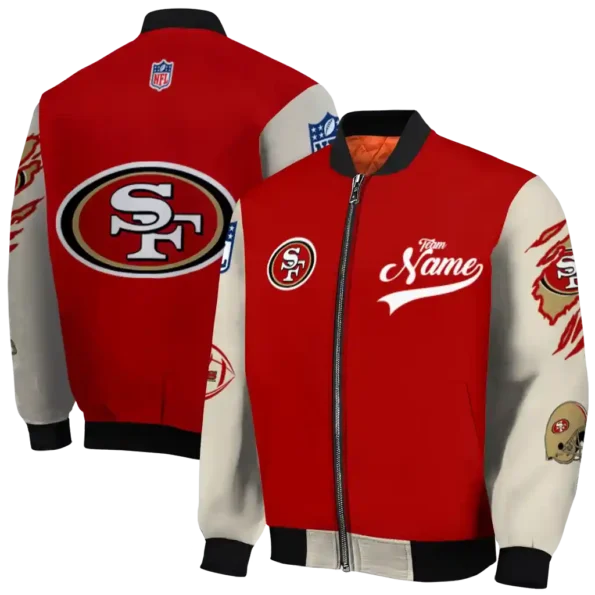 custom san francisco 49ers razorback outline red nude bomber jacket fashion forward