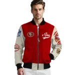 custom san francisco 49ers razorback outline red nude bomber jacket best selling