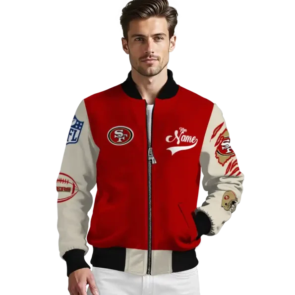 custom san francisco 49ers razorback outline red nude bomber jacket high quality
