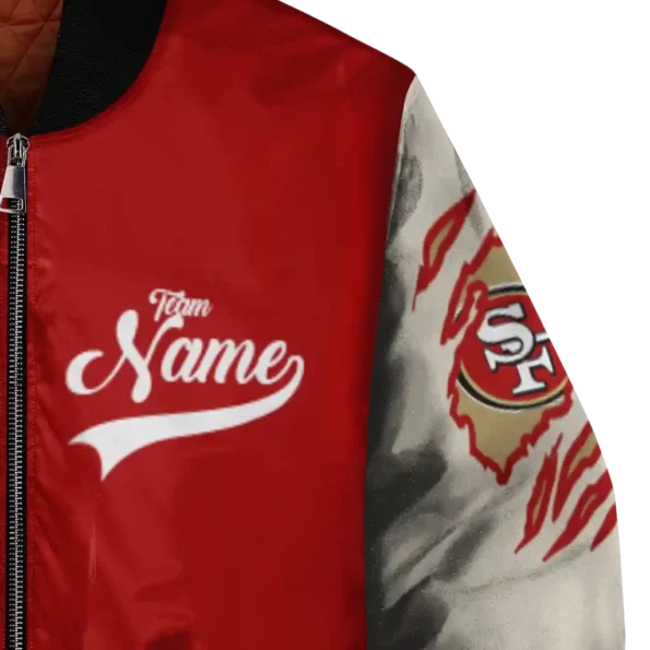 custom san francisco 49ers razorback outline red nude bomber jacket premium grade