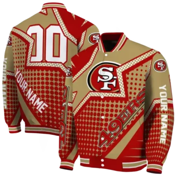 custom san francisco 49ers star burst red varsity jacket fashion forward