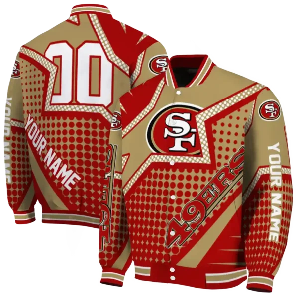 custom san francisco 49ers star burst red varsity jacket fashion forward