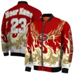 custom san francisco 49ers winged blaze red white bomber jacket best selling