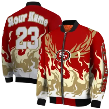 custom san francisco 49ers winged blaze red white bomber jacket fashion forward