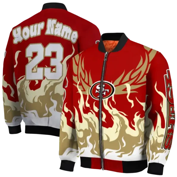 custom san francisco 49ers winged blaze red white bomber jacket fashion forward