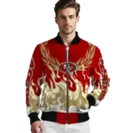 custom san francisco 49ers winged blaze red white bomber jacket best selling