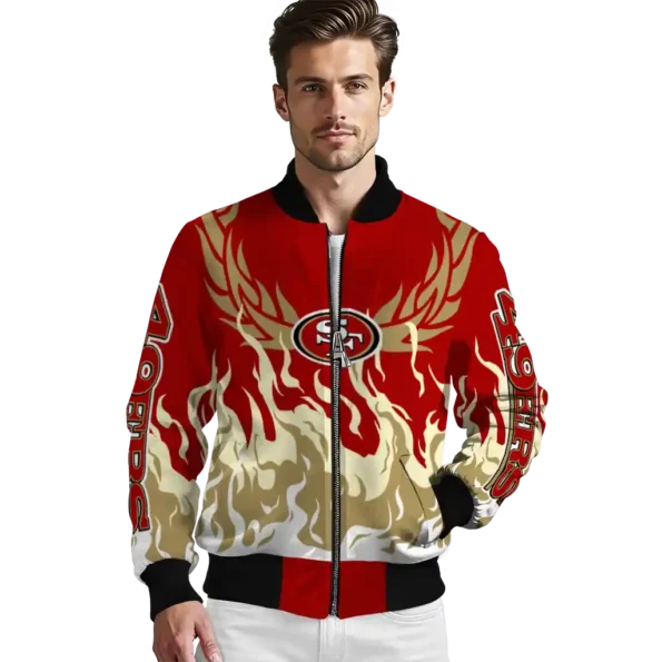 custom san francisco 49ers winged blaze red white bomber jacket high quality
