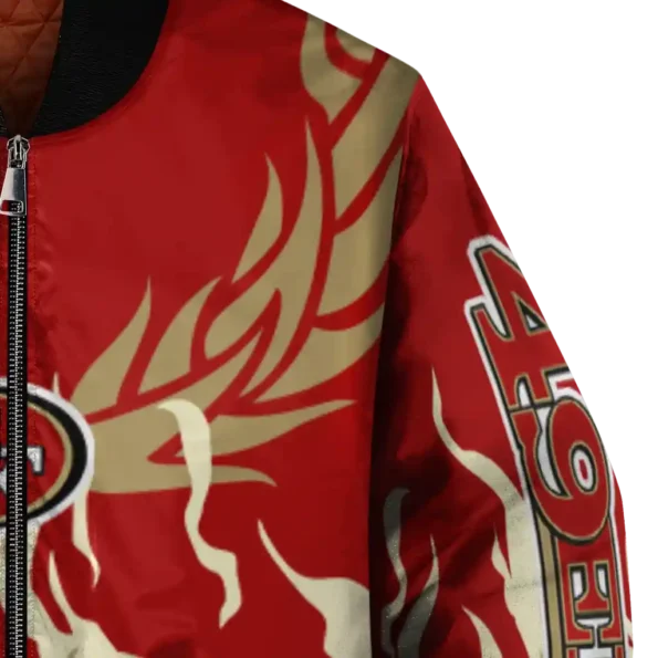 custom san francisco 49ers winged blaze red white bomber jacket premium grade