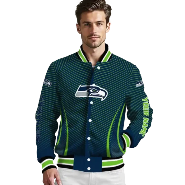 custom seattle seahawks chevron arrow blue varsity jacket high quality