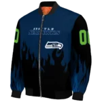 custom seattle seahawks flame border blue black bomber jacket best selling