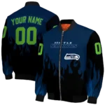 custom seattle seahawks flame border blue black bomber jacket best selling