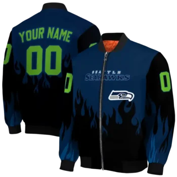 custom seattle seahawks flame border blue black bomber jacket fashion forward