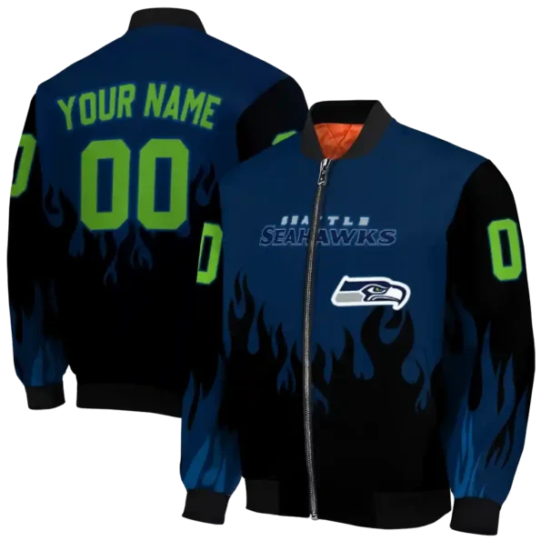 custom seattle seahawks flame border blue black bomber jacket fashion forward