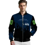 custom seattle seahawks flame border blue black bomber jacket best selling