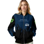 custom seattle seahawks flame border blue black bomber jacket best selling