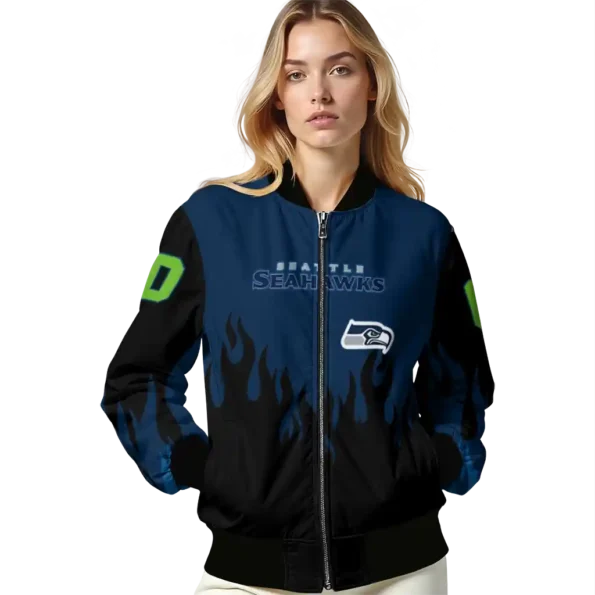 custom seattle seahawks flame border blue black bomber jacket latest model