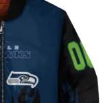custom seattle seahawks flame border blue black bomber jacket best selling