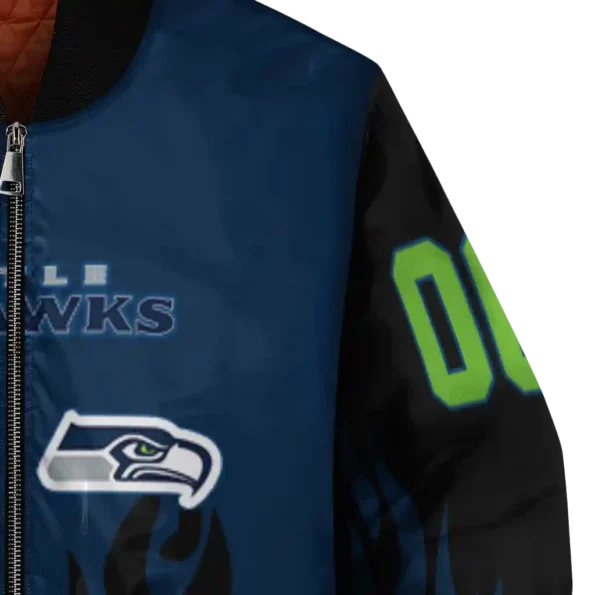 custom seattle seahawks flame border blue black bomber jacket premium grade