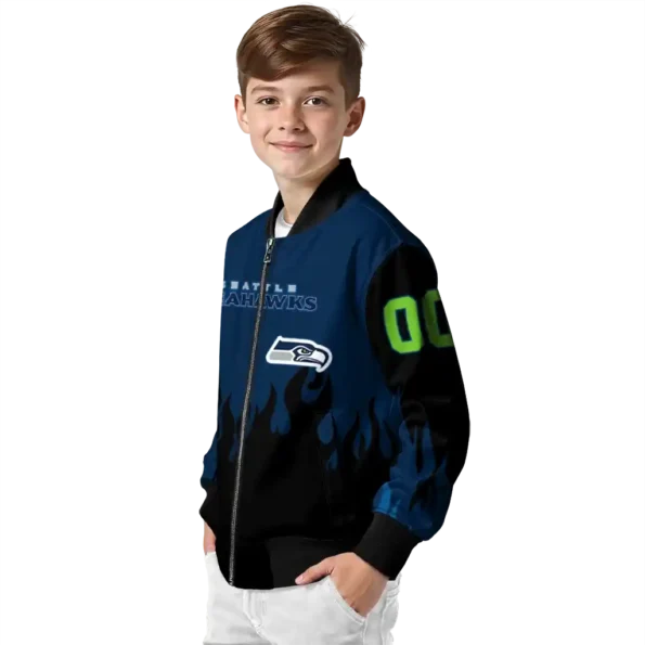 custom seattle seahawks flame border blue black bomber jacket trendy